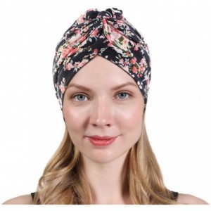 Skullies & Beanies New Women's Cotton Turban Flower Prints Beanie Head Wrap Chemo Cap Hair Loss Hat Sleep Cap - Black Flower ...