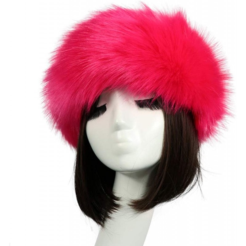 Cold Weather Headbands Women's Faux Fur Headband Soft Winter Cossack Russion Style Hat Cap - Rose Red - CI18L8IWGH7 $23.01
