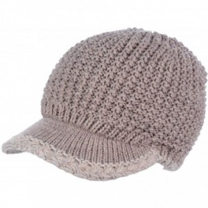 Skullies & Beanies Winter Fashion Knit Cap Hat for Women- Peaked Visor Beanie- Warm Fleece Lined-Many Styles - Beige - CJ1289...
