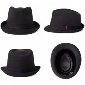Fedoras Hand Made 100% Wool Felt Gents Teardrop Fedora Trilby Derby Hat with Wide Band Crushable for Travel - 91552black - C1...