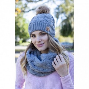 Skullies & Beanies Winter Knit Pom Beanie Hat Scarf Set Women Cute Soft Warm Infinity Scarves - Grey Fleece Lined - CA18XSWD3...