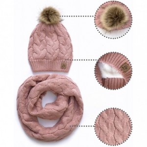 Skullies & Beanies Winter Knit Pom Beanie Hat Scarf Set Women Cute Soft Warm Infinity Scarves - Grey Fleece Lined - CA18XSWD3...
