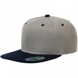 Baseball Caps Blank Adjustable Flat Bill Plain Snapback Hats Caps - Light Grey/Navy - CO11LI0NI39 $16.84