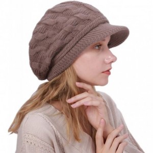Newsboy Caps Women Warm Caps Beret Newsboy Winter Cap Snow Ski Outdoor Twist Knitted Hat with Visor - A-khaki - CN18Z5T53R5 $...