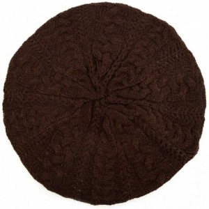 Berets Women's Ladies Solid Color Knitted Knit French Slouchy Beret Hat Cap - Brown - CO1932Y3X53 $33.62