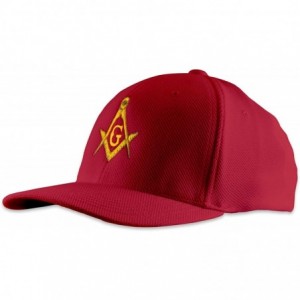 Baseball Caps Gold Square & Compass Embroidered Masonic Flexfit Adult Cool & Dry Piqué Mesh Hat - Red - CR11S4LN5B5 $42.23