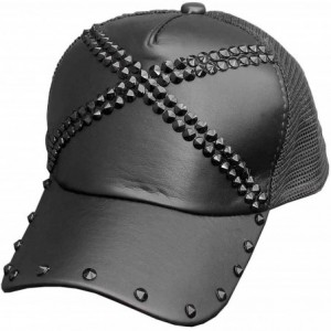 Skullies & Beanies Studded Mens Unisex Biker Punk Bassball Leather Cap Rock Hat - CU12MDJZG0L $27.01