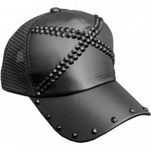 Skullies & Beanies Studded Mens Unisex Biker Punk Bassball Leather Cap Rock Hat - CU12MDJZG0L $27.01