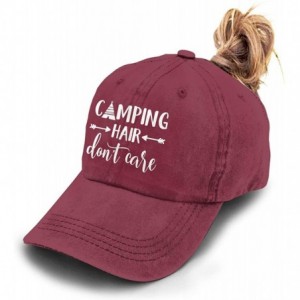 Baseball Caps Unisex Camping Hair Don't Care Vintage Adjustable Baseball Cap Denim Dad Hat - Ponytail Red - CP18SO555UL $22.39