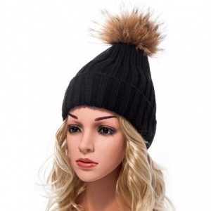 Skullies & Beanies Big Fur Pom Pom Hat - Winter Knit hat for Women Thick Warm Caps Skullies Beanies AH62 - Black 62r Liner - ...