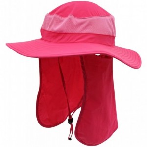 Sun Hats UPF50+ Men's Sun Hat Mesh Bucket Hat with Neck Face Flap Fishing Hat - Rose Red - C212GXGLE47 $22.86