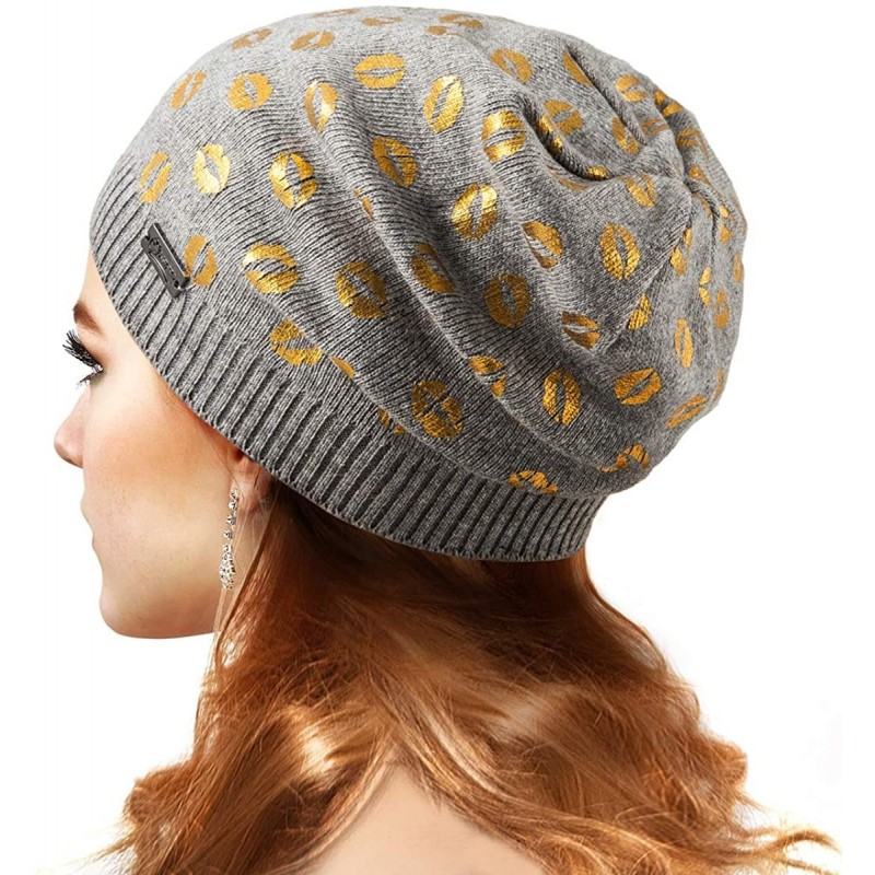 Skullies & Beanies Womens Beanie Printed Slouchy Wool - Beany for Women Knit Hats Caps Soft Warm - Grey - C7187R5Q0TO $35.49