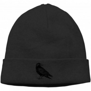 Skullies & Beanies Hip-Hop Knitted Hat for Mens Womens Black Crow Unisex Cuffed Plain Skull Knit Hat Cap Head Cap - Black - C...