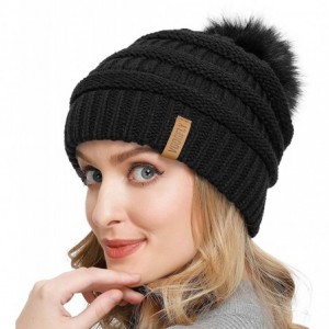Skullies & Beanies Slouchy Beanie for Women Winter Hats Knit Warm Skull Ski Cap Faux Fur Pom Pom Hat Warm Ski Baggy Cap - CO1...