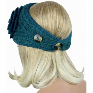 Cold Weather Headbands SEA GREEN Adjustable Hand Knit Head Wrap Headband Neck Warmer Huge Jewel In Flower - C811779Q1UR $21.28