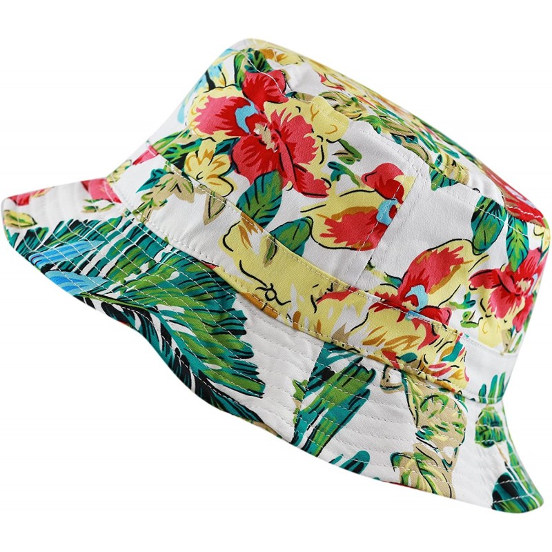 Bucket Hats Floral Print Hawaiian Flower Summer Beach Bucket Hat - Green - CO18DSS5ESO $21.73