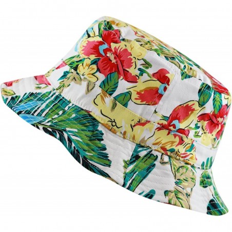 Floral Print Hawaiian Flower Summer Beach Bucket Hat - Green - CO18DSS5ESO