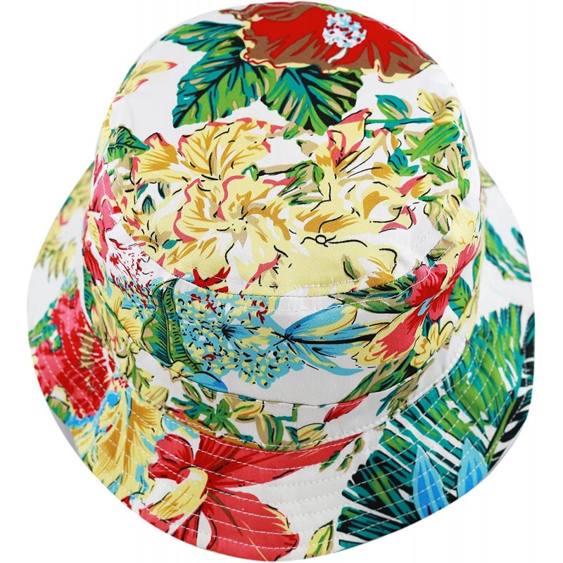 Floral Print Hawaiian Flower Summer Beach Bucket Hat - Green - CO18DSS5ESO