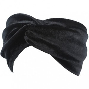 Headbands Elastic Adjustable Twist Turban Headwrap Soft Velvet Plain Color Tribal Headband - Black - C217AA09AEN $19.07