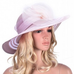 Sun Hats Womens Wide Brim Floral Feather Kentucky Derby Church Dress Sun Hat A340 - Pink - CR12EEI70WL $26.57