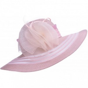 Sun Hats Womens Wide Brim Floral Feather Kentucky Derby Church Dress Sun Hat A340 - Pink - CR12EEI70WL $26.57