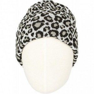 Skullies & Beanies Knitted Beanie Hat Animal Leopard Pattern Watch Cap KR51083 - White - CM18K4XOIMN $36.47