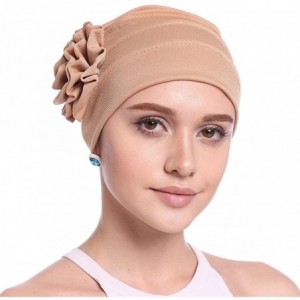 Skullies & Beanies Women Chemo Cap Turban Headwear Sleep Hat with Elegant Side Flower Pleated Skull Caps - Apricot - CP183WMU...