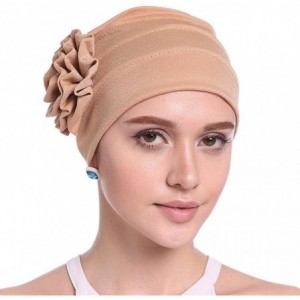 Skullies & Beanies Women Chemo Cap Turban Headwear Sleep Hat with Elegant Side Flower Pleated Skull Caps - Apricot - CP183WMU...