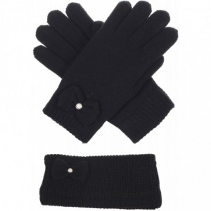 Headbands Womens Winter Cable Plush Warm Fleece Lined Knit Gloves & Headband 2 Pieces Set-Various Styles - Black - CA185SQ28A...