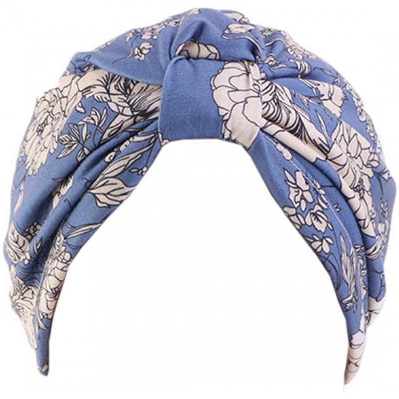Skullies & Beanies Women Pleated Twist Turban African Printing India Chemo Cap Hairwrap Headwear - Sky Blue2 - C818U60AEIZ $1...