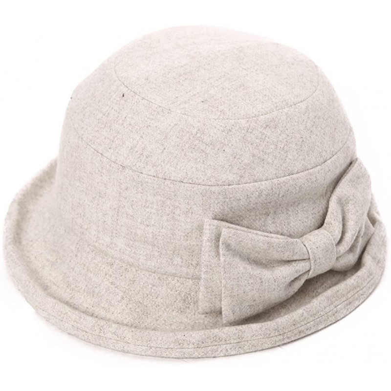 Bucket Hats Ladies Wool Cloche Hats Winter Bucket Hat 1920s Vintage Derby Hat Foldable - 89501_beige - CX187CKSUWQ $34.69