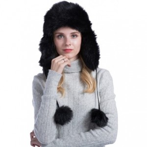 Bomber Hats Women's Pom Pom Faux Fur Ushanka Russian Style Winter Trapper Hat - Black - CH188KH5YWO $55.97
