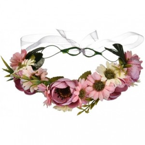 Headbands Boho Flower Crown Hair Wreath Floral Garland Headband Halo Headpiece with Ribbon Wedding Festival Party - 3 - CG180...
