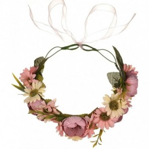 Headbands Boho Flower Crown Hair Wreath Floral Garland Headband Halo Headpiece with Ribbon Wedding Festival Party - 3 - CG180...