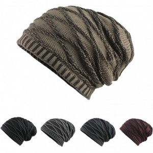 Skullies & Beanies Men's Thicken Warm Knit Beanie Crochet Winter Knit Skull Slouchy Caps Hat - A2-red - C318L63LRHI $16.59