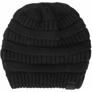 Skullies & Beanies Merino Wool Knitted Bun Beanie - Women Hat Cap with Cute Pony Tail Hole - Pony Tail Hole (Black) - CF18IHZ...