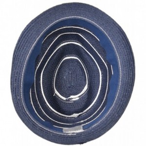 Fedoras Summer Straw Fedora- Nautical Striped Panama Hat with Rope Knot Hat Band- Packable - Navy/ White - CS17Z3K5867 $39.09