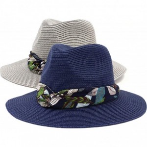 Skullies & Beanies Men Women Wide Brim Havana Jazz Sun Protection Straw Panama Fedora Beach Hats - Blue - C1126BVTT37 $45.66