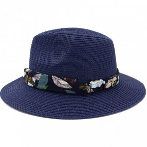Skullies & Beanies Men Women Wide Brim Havana Jazz Sun Protection Straw Panama Fedora Beach Hats - Blue - C1126BVTT37 $45.66