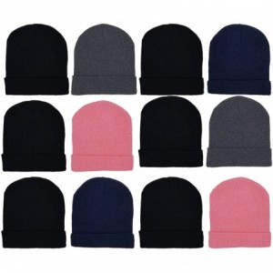Skullies & Beanies 12 Pack Winter Beanie Hats for Men Women- Warm Cozy Knitted Cuffed Skull Cap- Wholesale - CU188YEHXXG $40.66