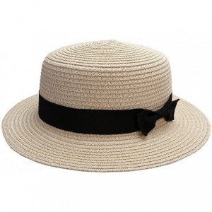 Sun Hats Women Bowknot Straw Hat Summer Fedoras Boater Sun Hat - Light Khaki - CN12GMUG7CX $32.98