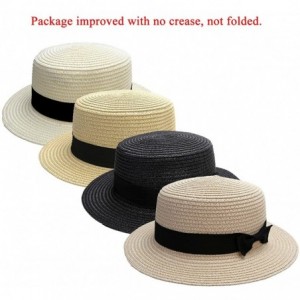 Sun Hats Women Bowknot Straw Hat Summer Fedoras Boater Sun Hat - Light Khaki - CN12GMUG7CX $27.67