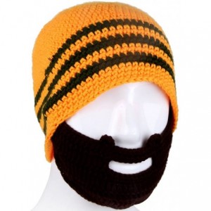 Skullies & Beanies Unisex Knit Stubble Beard Beanie - Yellow&coffee Stripe - CC11OYB938D $32.71