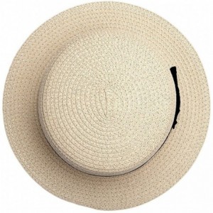 Sun Hats Women Bowknot Straw Hat Summer Fedoras Boater Sun Hat - Light Khaki - CN12GMUG7CX $27.67