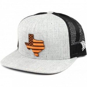 Baseball Caps 'Midnight Texas Patriot' Black Leather Patch Hat Flat Trucker - Heather Grey/Black - CJ18IGQWIYT $49.51