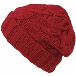 Skullies & Beanies Trendy Warm Soft Stretch Cable Knit Beanie - Red - CP18MD4U4CO $21.20