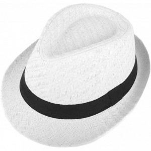 Fedoras Unisex Summer Short Brim Fedora - Hats for Men & Women + Panama Hats & Straw Hats - White - CY1820QNMNM $23.71