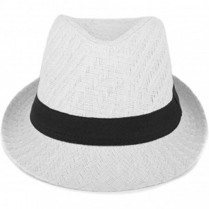 Fedoras Unisex Summer Short Brim Fedora - Hats for Men & Women + Panama Hats & Straw Hats - White - CY1820QNMNM $24.96