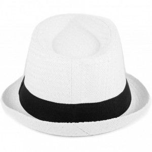 Fedoras Unisex Summer Short Brim Fedora - Hats for Men & Women + Panama Hats & Straw Hats - White - CY1820QNMNM $24.96