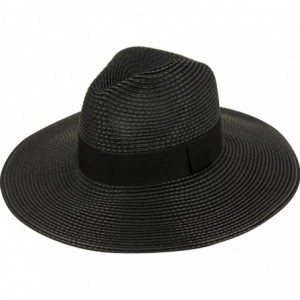 Fedoras Straw Panama Fedora Sun Hat in Solid Color W/Black Grosgrain Band Trim - Black - CW17WTNMRYW $45.58